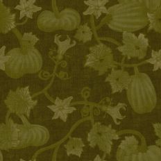 pumpkins on the vine with blossoms In mossy green