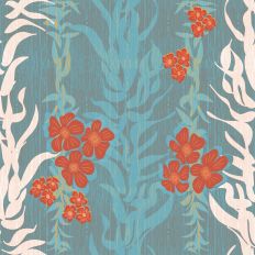 Tropical Red Orange Floral with blue and cream Tiki Room Vibes background design