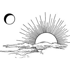 Sunset with moon vintage illustration 
