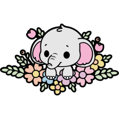 kawaii elephant in a flower bush