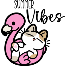 cute cat relaxing on a inflatable flamingo