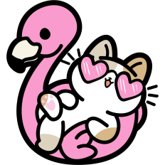 cute cat on an inflatable flamingo