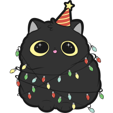 cute chubby christmas cat with christmas lights