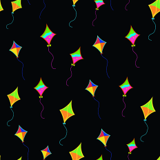 Multicoloured Kites pattern paper - black background