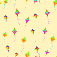 Multicoloured Kites pattern paper - yellow background