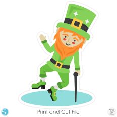 Leprechaun Clicking His Heels With Cane Blue Base St Patricks Day