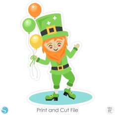 Leprechaun Holding Balloons Dancing Blue Base St Patricks Day