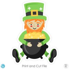 Leprechaun Sitting with Pot of Gold St Patricks Day