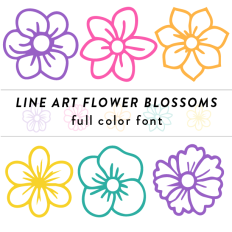 Line Art Flower Blossoms Full Color Font
