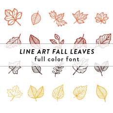 line art fall leaves full color font