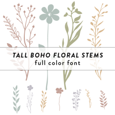 Tall Boho Floral Stems Full Color Font
