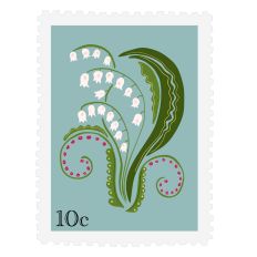 Sticker Faux Postage Stamp Lily of the Valley