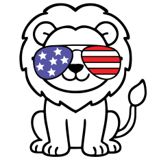COOL LION WITH AMERICAN FLAG GLASSES 4TH OF JULY