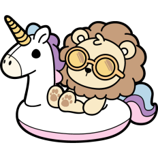 lion on inflatable unicorn