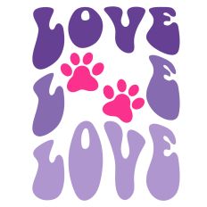 Retro Love Paw Prints Word