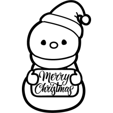 cute snowmen with merry christmas tag lineart