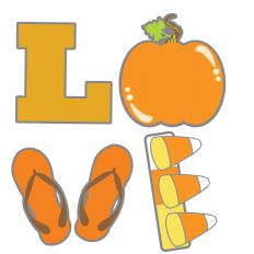 LOVE Fall, pumpkin, flip flop, candy corn