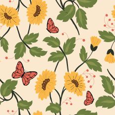 Sunflower Garden with Butterflies-Bright Floral