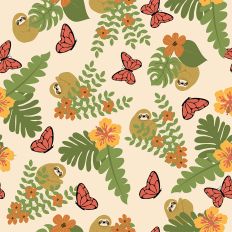 Tropical Sloths and Butterflies on Cream