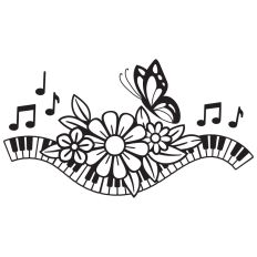 Music keyboard with notes and flowers