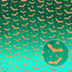 Teal Ombre and Gold Glitter Bats Halloween Background Pattern
