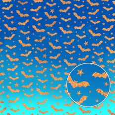 Blue Ombre and Gold Glitter Bats Halloween Background Pattern