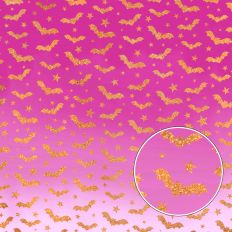 Pink Ombre and Gold Glitter Bats Halloween Background Pattern