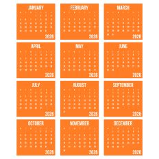 Orange 2026 Calendar Squares