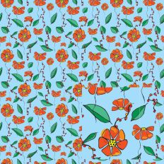 Orange and Yellow Flower Pattern on Blue