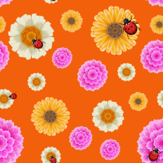 Large floral printable pattern paper  - orange background