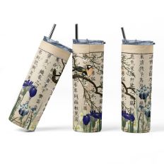 20 oz Tumbler Wrap for Sublimation - Oriental Birds and Purple Irises 