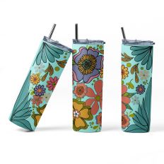 Floral 20 oz Tumbler Wrap Sublimation Design – Retro Boho Flowers