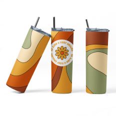 20 oz Tumbler Wrap for Sublimation - Retro Daisy Design with "Be Kind and Keep Smiling"