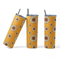 20 oz Tumbler Wrap for Sublimation - Retro Daisy with Sunny Yellow Background