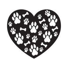 Heart with paw prints and bones