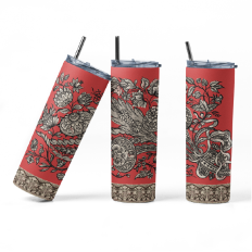20oz Skinny Tumbler: Pen and Ink Red Victorian 