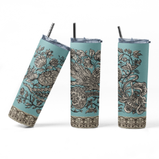 20oz Skinny Tumbler: Pen and Ink Turquoise Victorian