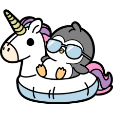 penguin on a unicorn inflatable