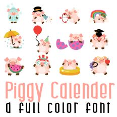 Piggy Calendar Full Color Font