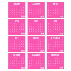 Pink 2026 Calendar Squares