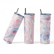 20oz Skinny Tumbler: Pink and Blue Marble