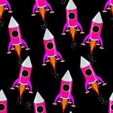 Pink rockets pattern paper on a black background
