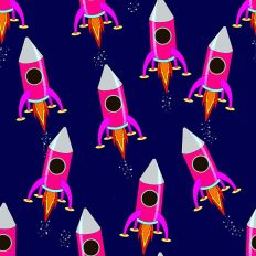 Pink rockets pattern paper on a blue background