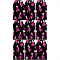 Pink rocket on black background gift tags print and cut