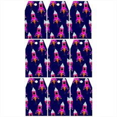 Pink rockets on a blue background gift tags print and cut