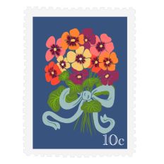 Sticker Faux Postage Stamp Style Flower 3 Hand Drawn Print and Cut
