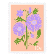 Sticker Faux Postage Stamp Flower Bachelor Buttons