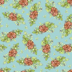 Watercolor wild roses on teal printable background
