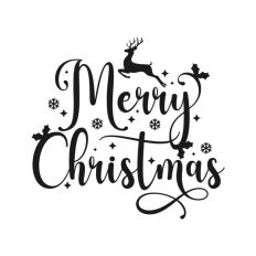 Merry Christmas Script Text Snowflakes Reindeer Holly