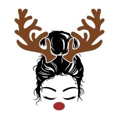 Mom Christmas Messy Bun Girl Reindeer Festive Antlers Red Nose 